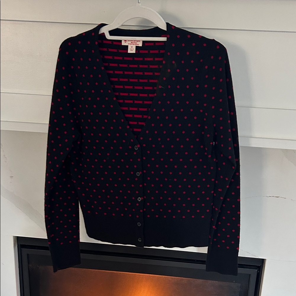 Brooks brothers medium Black Cardigan with Red Polka Dots